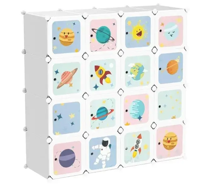 SONGMICS Kinder-Kleiderschrank Steckregal "Weltall", 123 cm x 123 cm x 41 cm