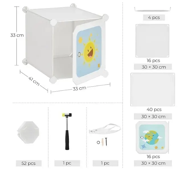 Songmics SONGMICS Kinder-Kleiderschrank Steckregal "Weltall", 123 cm x 123 cm x 41 cm