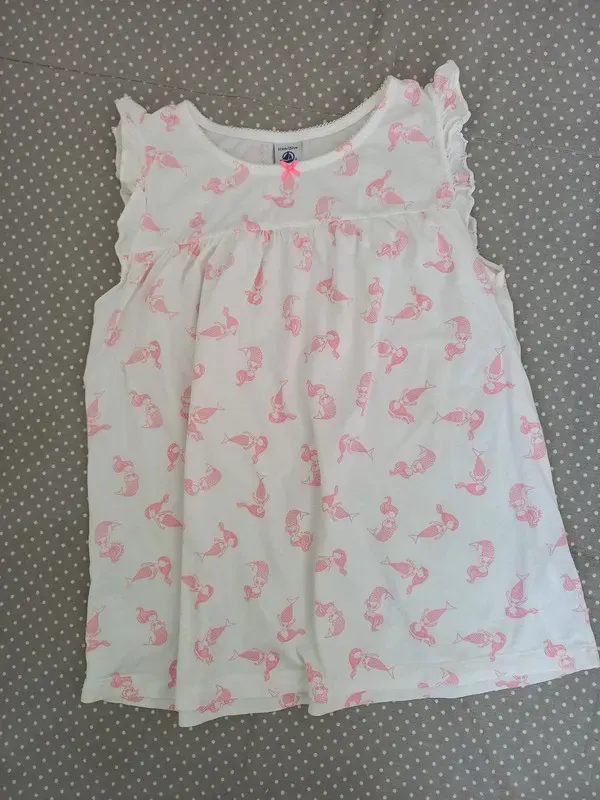 Petit Bateau Shorty Pyjama Gr 152 Mädchen, creme, Nixe, Babydoll, Schlafanzug, Sommer