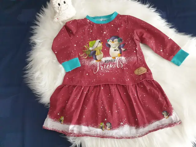 Langarmkleid handmade Pinguin - Gr. 86/92