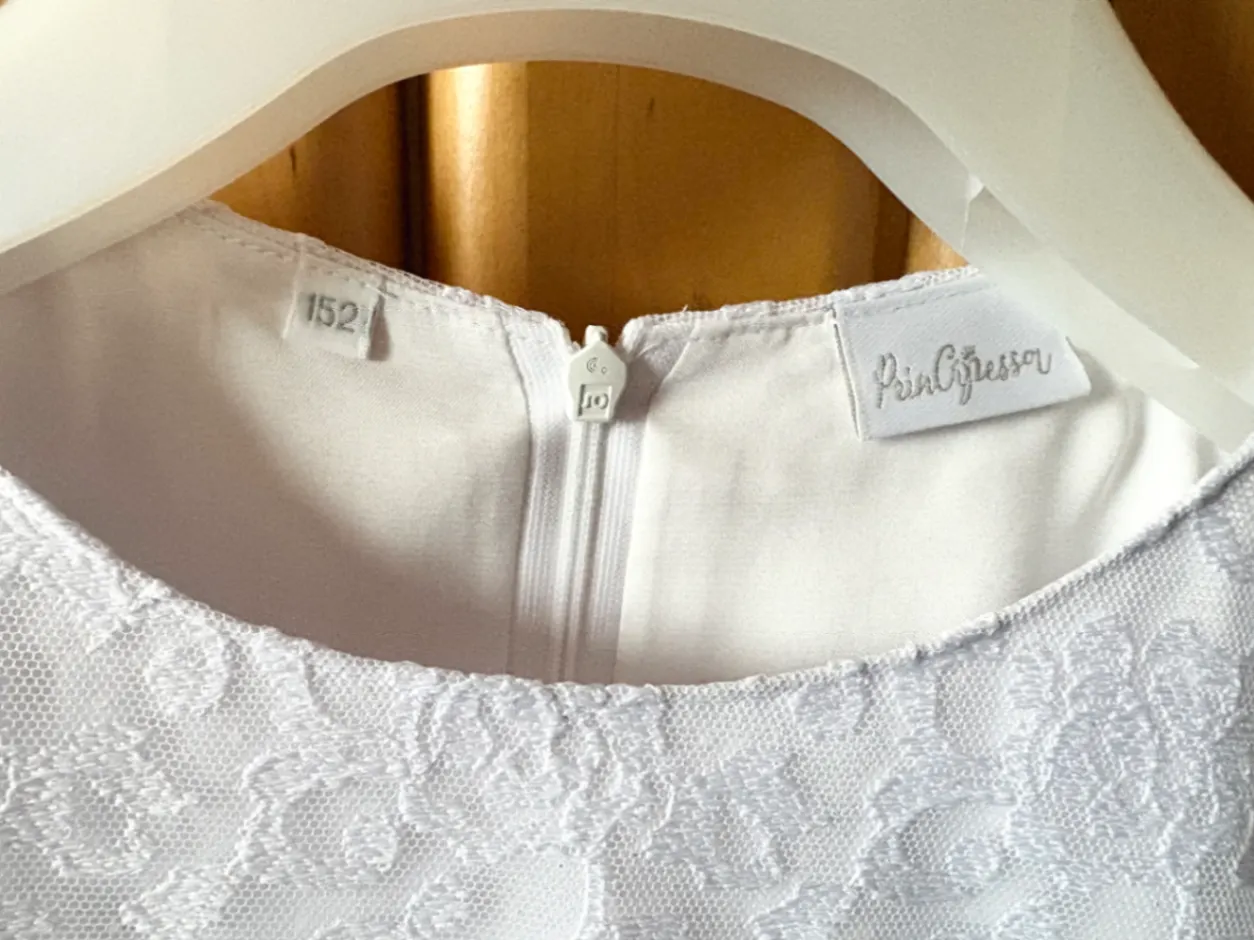Weise Kommunionskleid mit Bolero u. Haarkranz Gr. 152