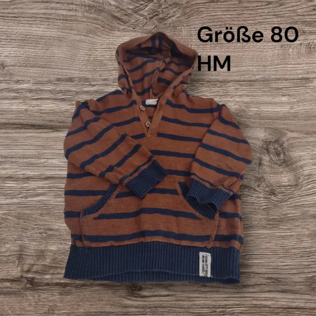 Pullover mit Kaputze braun-blau gestreift 80 HM