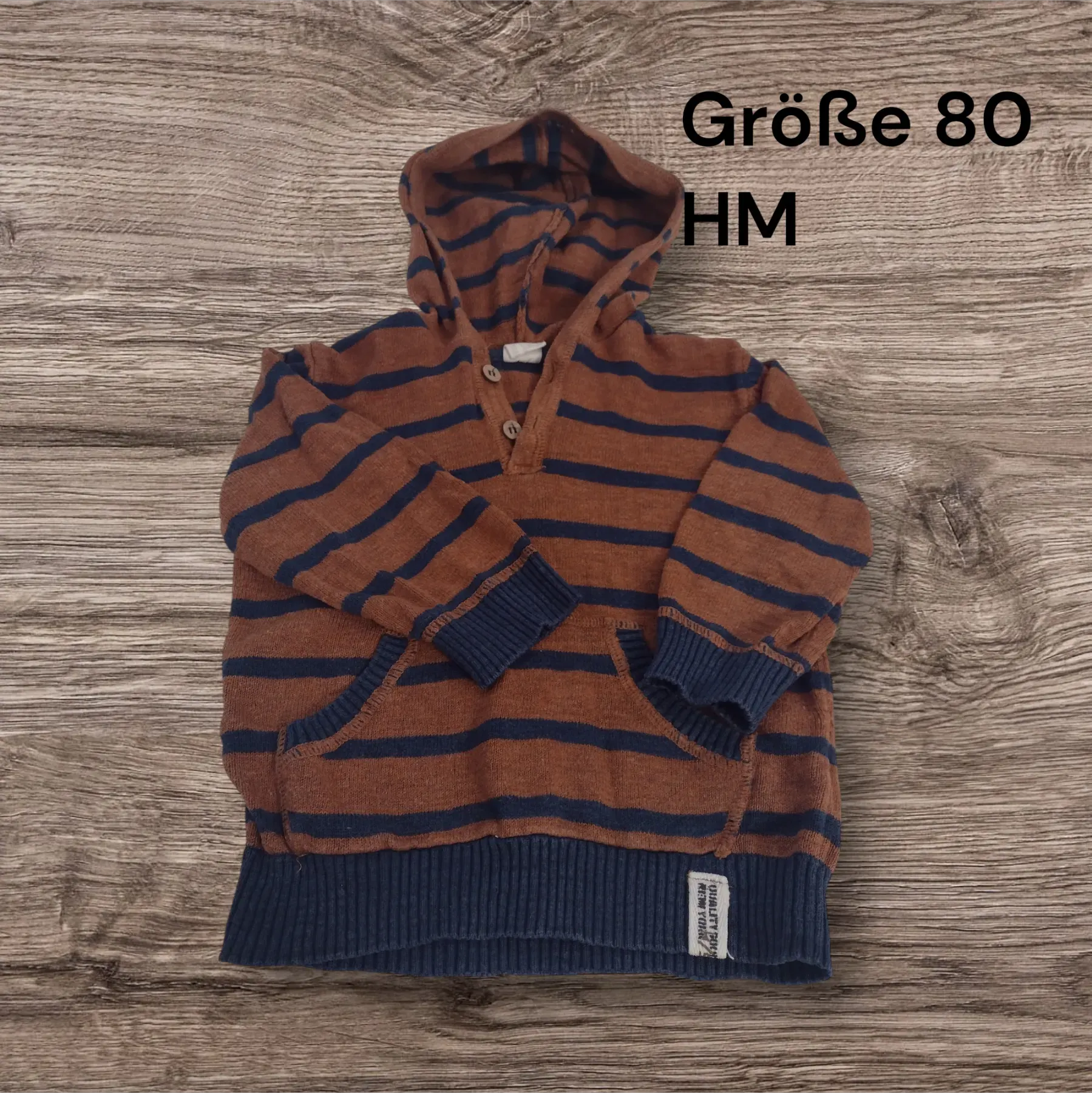 Pullover mit Kaputze braun-blau gestreift 80 HM