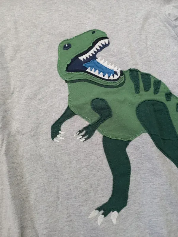 Mini Boden Shirt Gr 140/146/152, Junge, Dinosaurier Applikation, grau, Kurzarm, Sommer