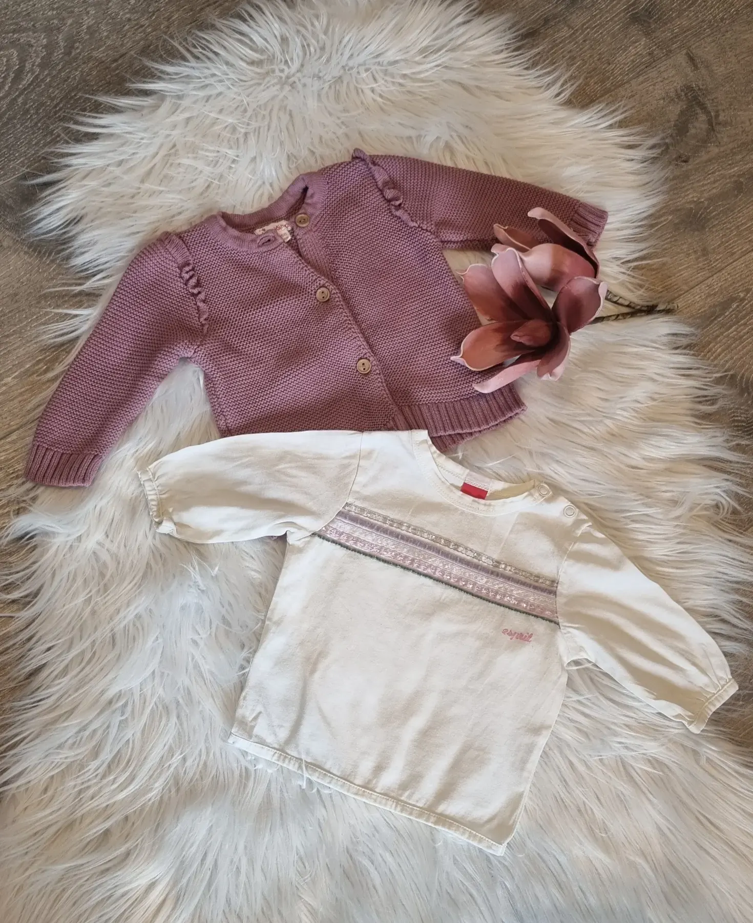 Mädchen Set Langarmshirt/Strickjacke Gr. 62 & 62/68