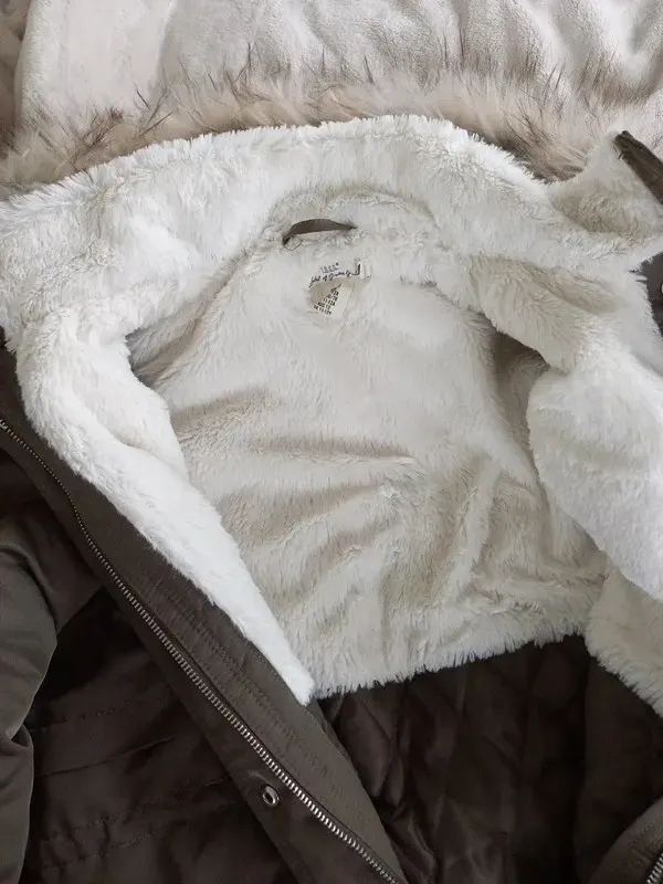 H&M Winter Parka Gr 152 Mädchen, Teddy, Kapuze, khaki, Winterjacke, Kurzmantel