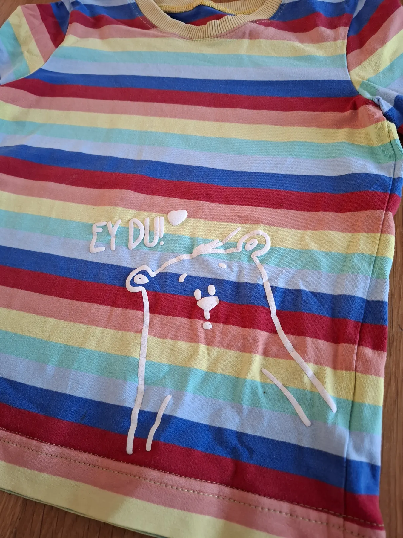 Set: kurze Hose & T-Shirt , Gr. 116 handmade Unikat Bär Streifen bunt