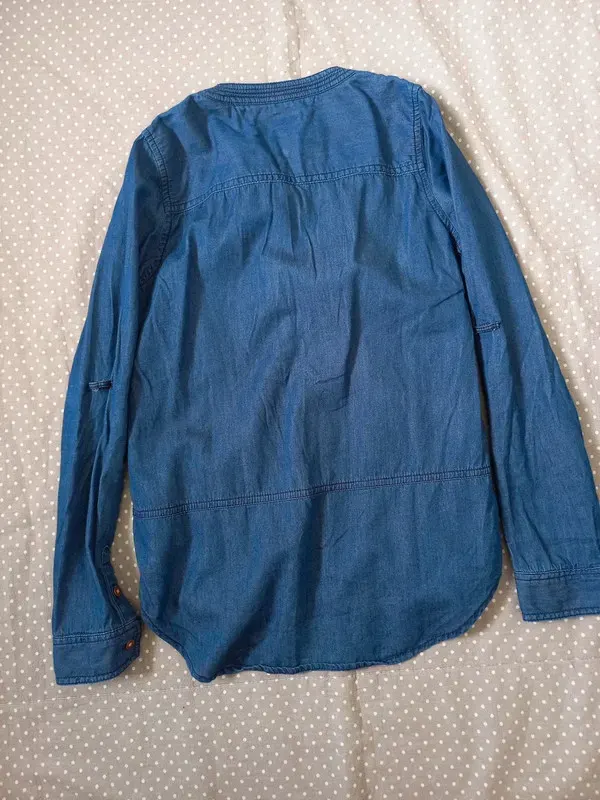 Tommy Hilfiger Jeans Hemd Gr 152, Mädchen, Bluse, Tunika, Langarm, 3/4 Arm, Denim, blau, Herbst