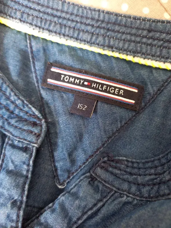 Tommy Hilfiger Jeans Hemd Gr 152, Mädchen, Bluse, Tunika, Langarm, 3/4 Arm, Denim, blau, Herbst