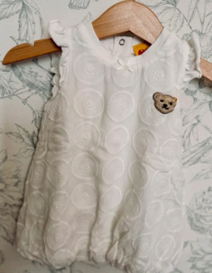 Steiff Kleid 62 weiß – Taufe Hochzeit festlich Knopf im Ohr Teddy