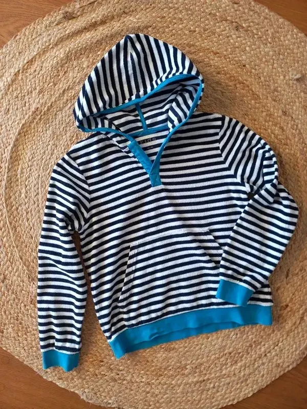Tchibo Frottee Pullover Gr 140/146/152 Junge, Ringel, navy, weiß, Bade Shirt, Sommer Strand