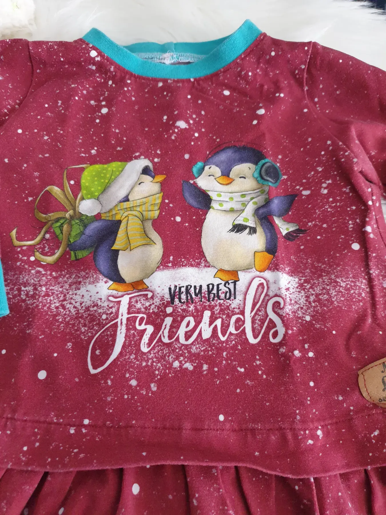 Langarmkleid handmade Pinguin - Gr. 86/92