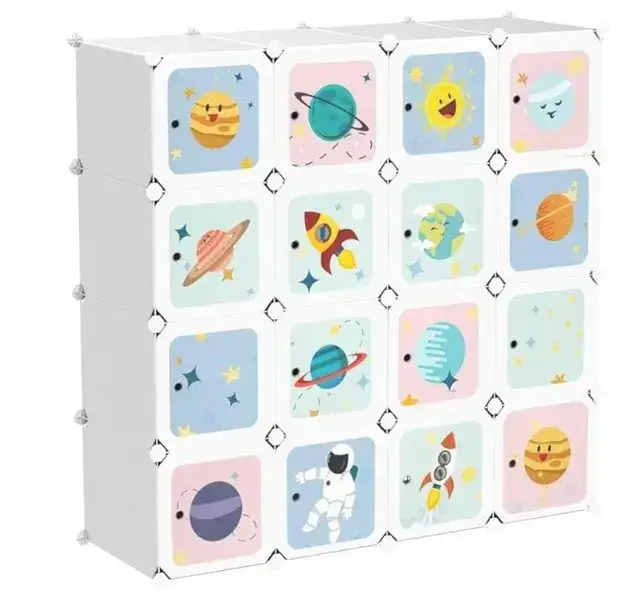 Songmics SONGMICS Kinder-Kleiderschrank Steckregal "Weltall", 123 cm x 123 cm x 41 cm