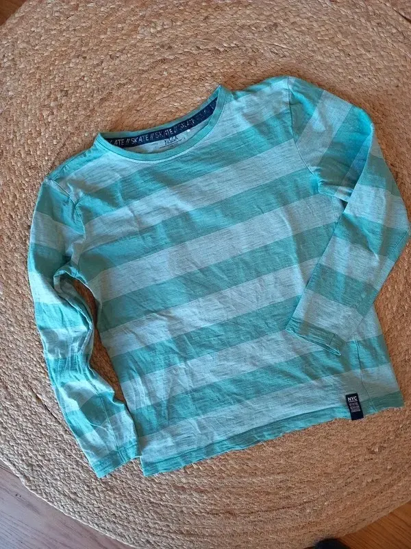 Yigga Shirt Gr 146/152 Junge, Mädchen, Ringel, Langarm, Bio Baumwolle, Mint, Türkis