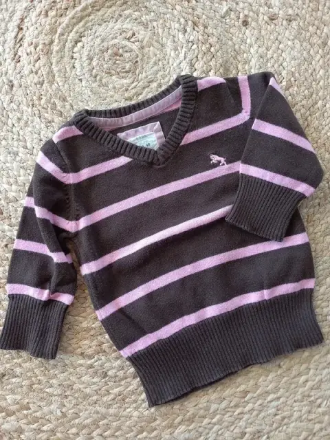 H&M Pulli Gr 68 Baby Girls, Mädchen, Ringel, braun, rose, Herbst Winter