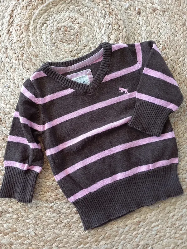 H&M Pulli Gr 68 Baby Girls, Mädchen, Ringel, braun, rose, Herbst Winter