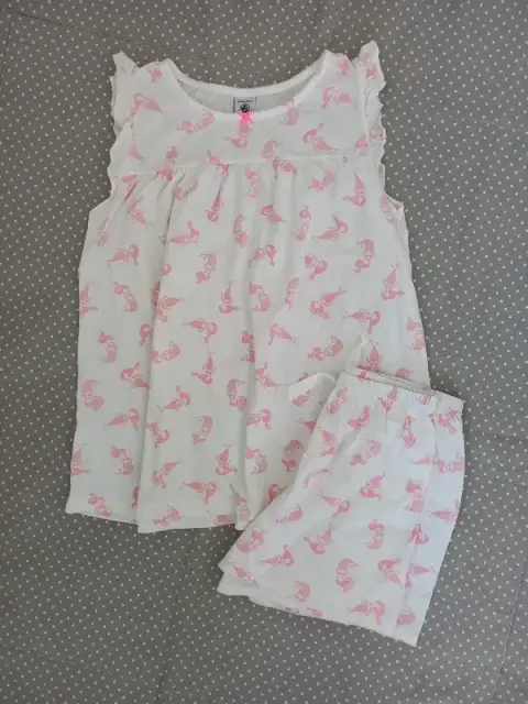 Petit Bateau Shorty Pyjama Gr 152 Mädchen, creme, Nixe, Babydoll, Schlafanzug, Sommer
