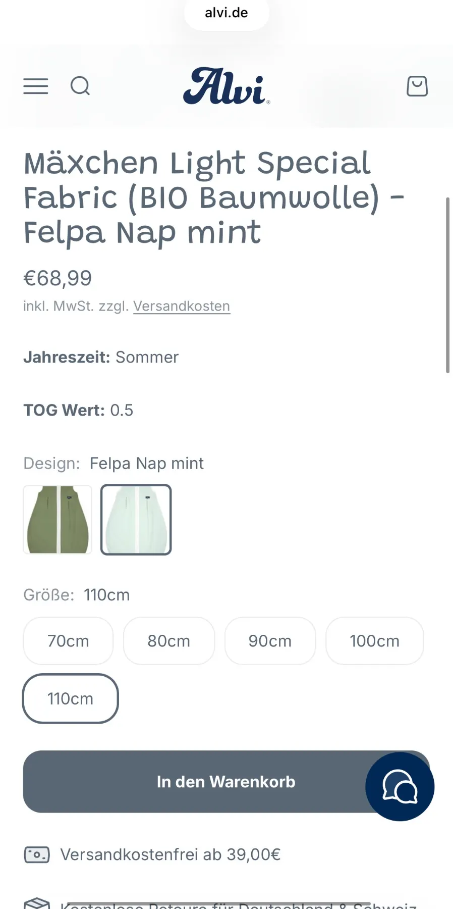 ALVI Schlafsack Mäxchen Light 0.5 TOG / 110cm