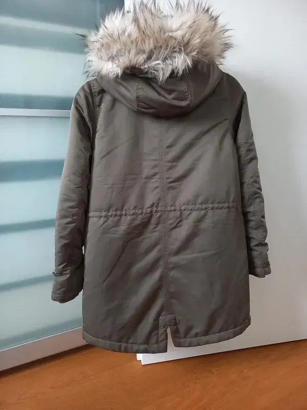 H&M Winter Parka Gr 152 Mädchen, Teddy, Kapuze, khaki, Winterjacke, Kurzmantel