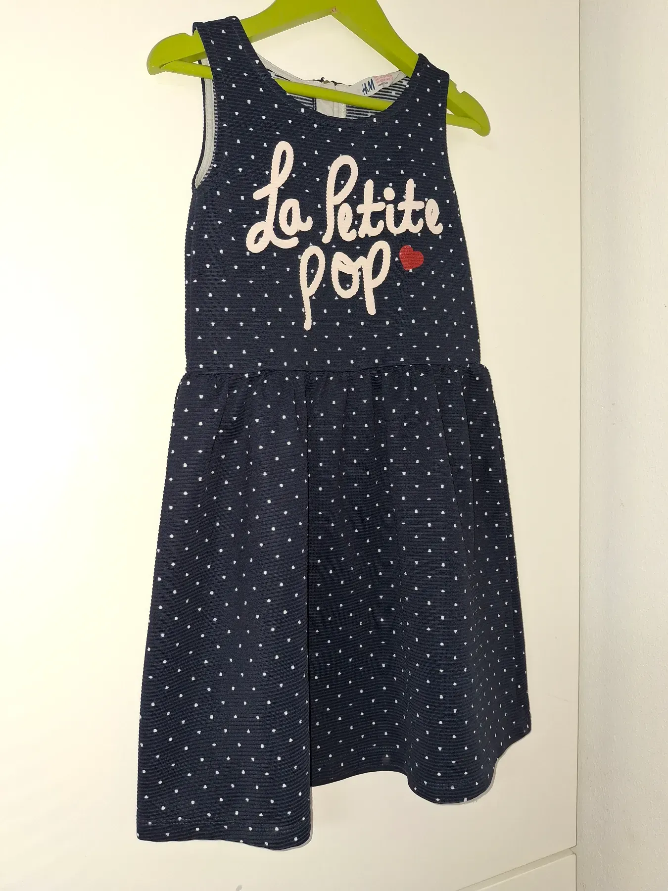 H&M French La Petite Pop Navy White Polka Dot Kleid mit Trägern 122/128