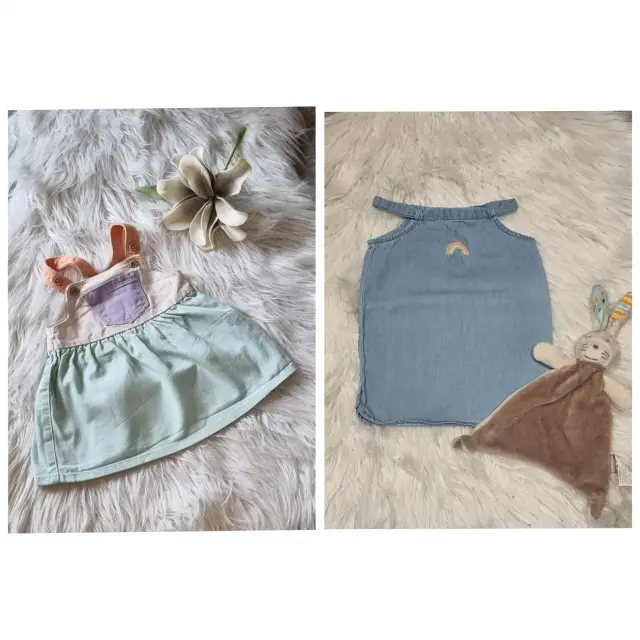 Kleider Set Gr. 68 ~Jeanskleid/Trägerkleid~ Pastellfarben Regenbogen