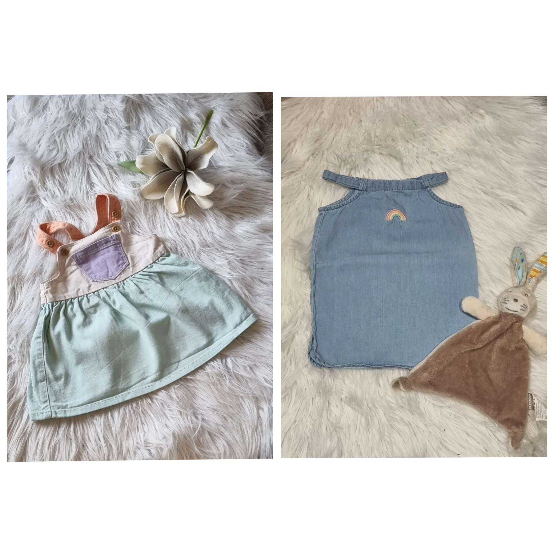 Kleider Set Gr. 68 ~Jeanskleid/Trägerkleid~ Pastellfarben Regenbogen