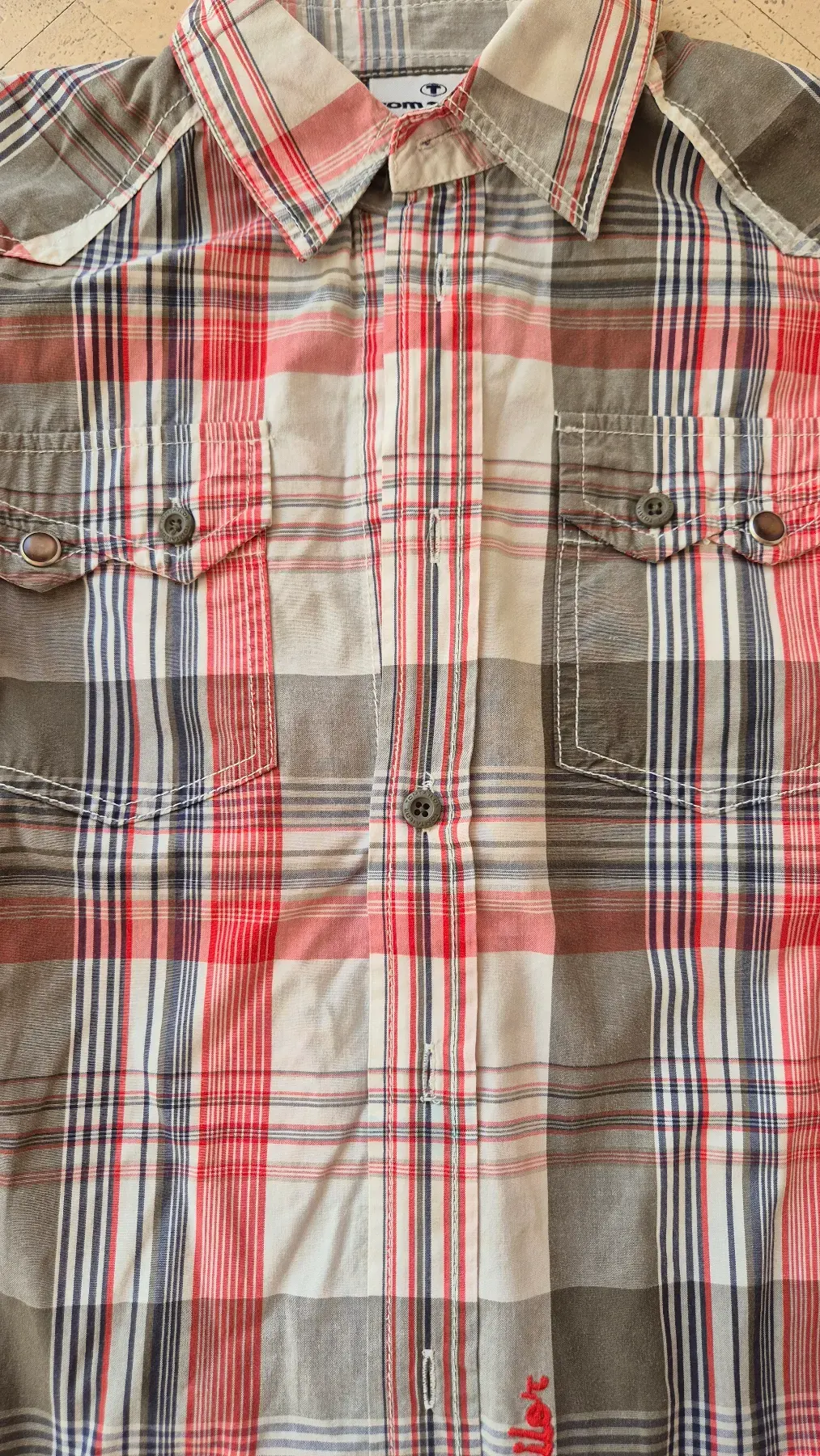 Tom Tailor Langarmhemd Gr. 128 – kariert rot/beige mit Backprint