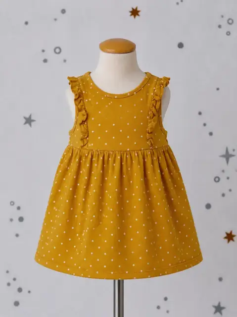 H&M | Baumwollkleid | Gr 80 | Senffarben | Safrangelb | Gepunktet