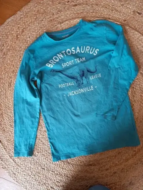 Vertbaudet Shirt Gr 140/146/152 Junge, Langarm, Longsleeve, Dinosaurier,türkis