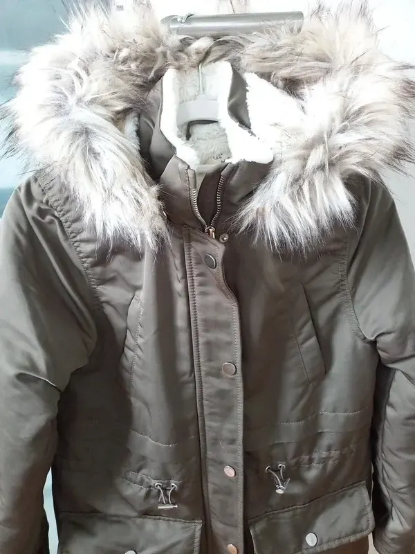 H&M Winter Parka Gr 152 Mädchen, Teddy, Kapuze, khaki, Winterjacke, Kurzmantel