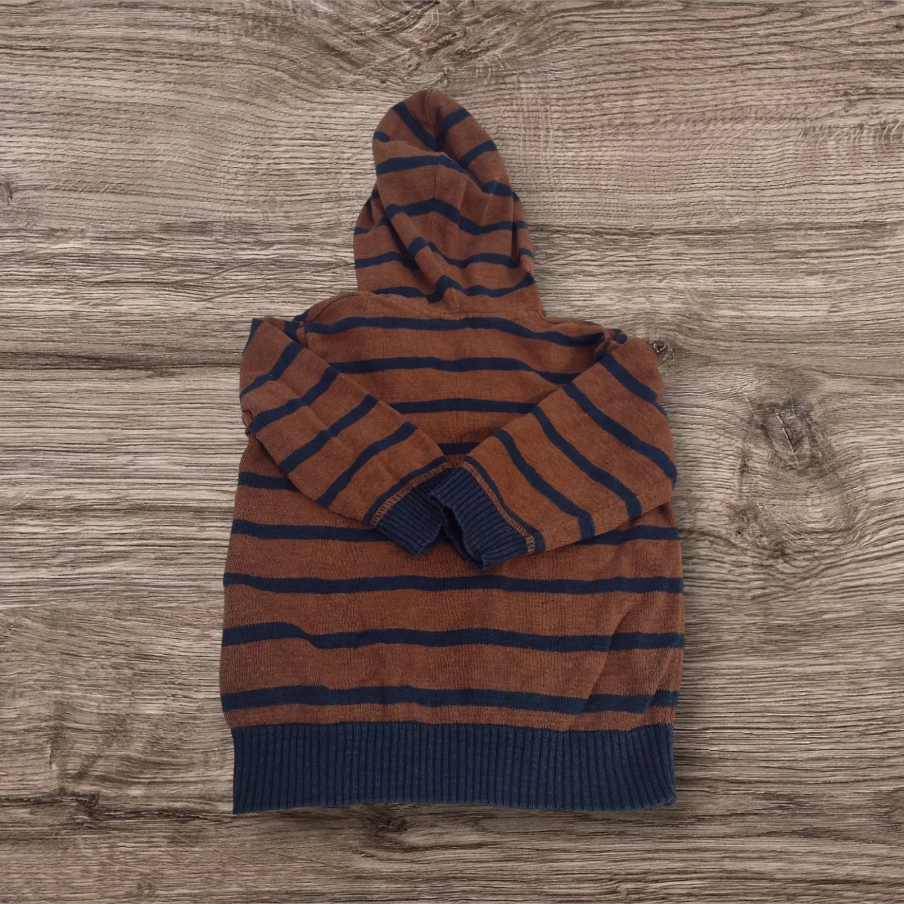 Pullover mit Kaputze braun-blau gestreift 80 HM
