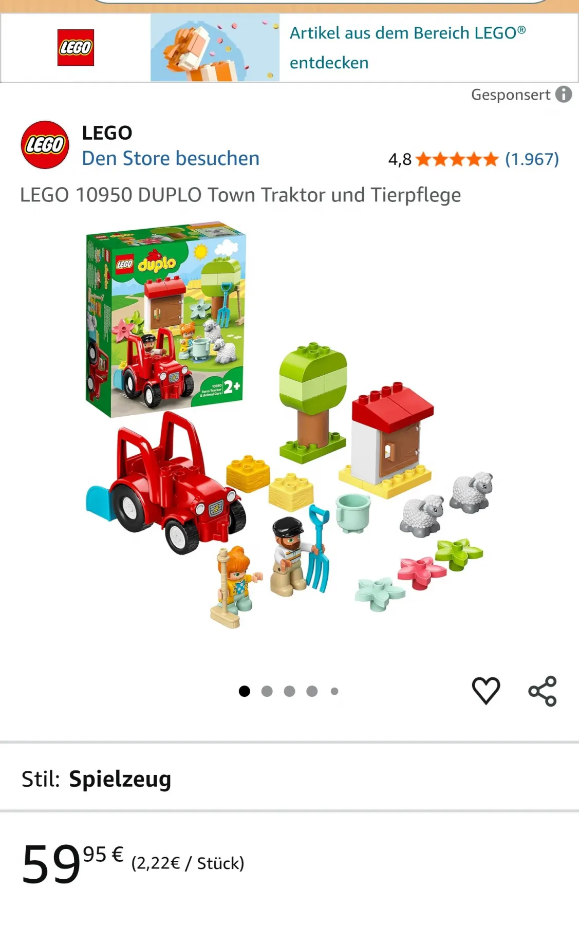 Lego Duplo Set 10950 Traktor und Tierpflege