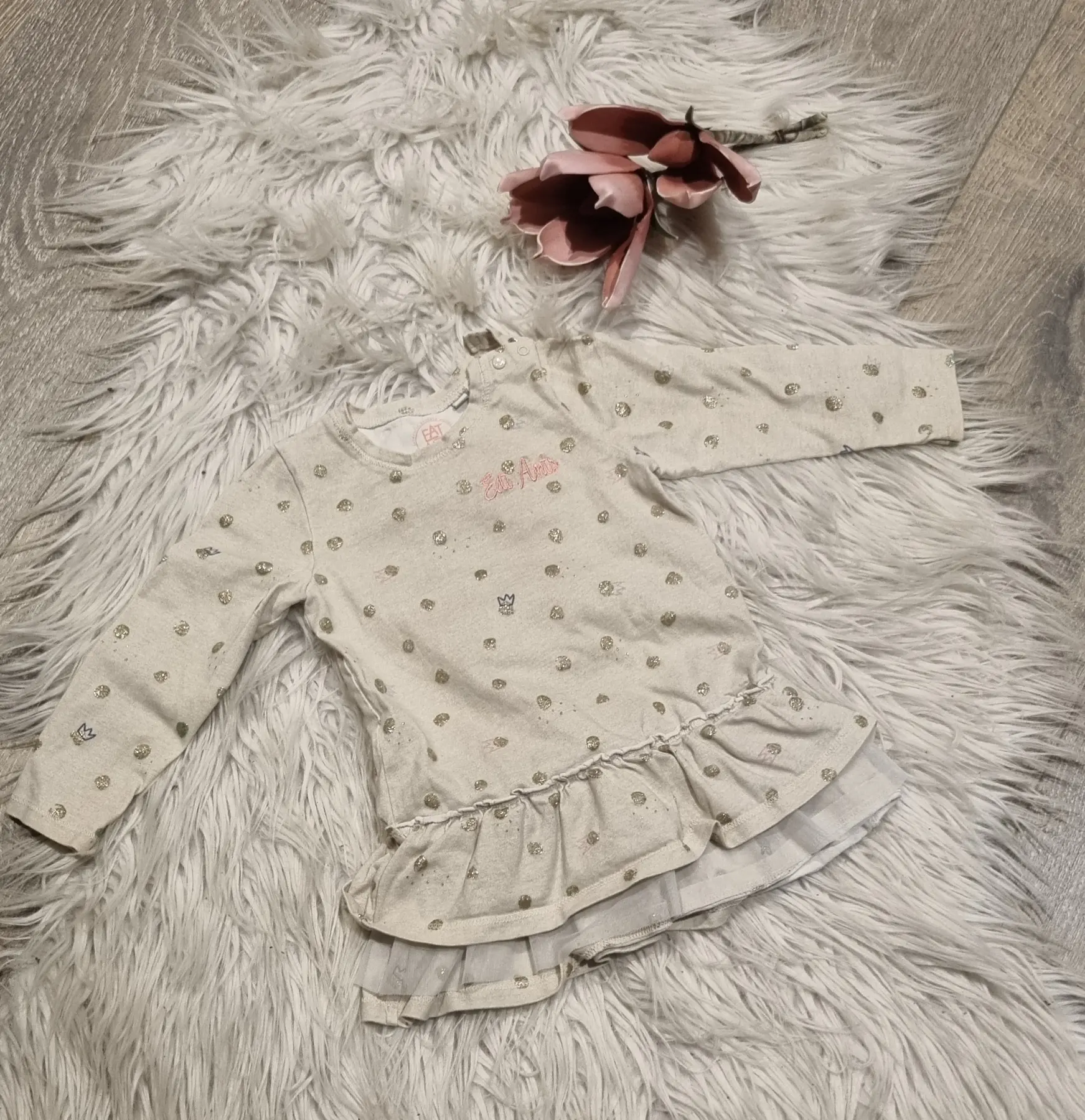 Langarmkleid Glitzer/Tüll/Rüschen