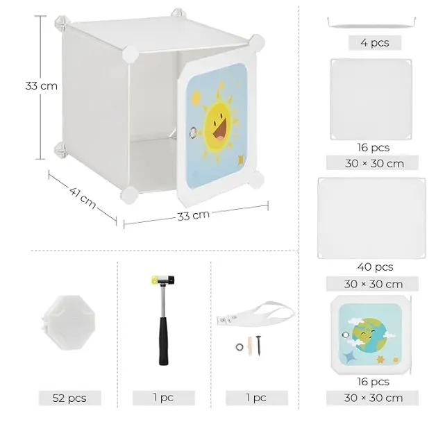 SONGMICS Kinder-Kleiderschrank Steckregal "Weltall", 123 cm x 123 cm x 41 cm
