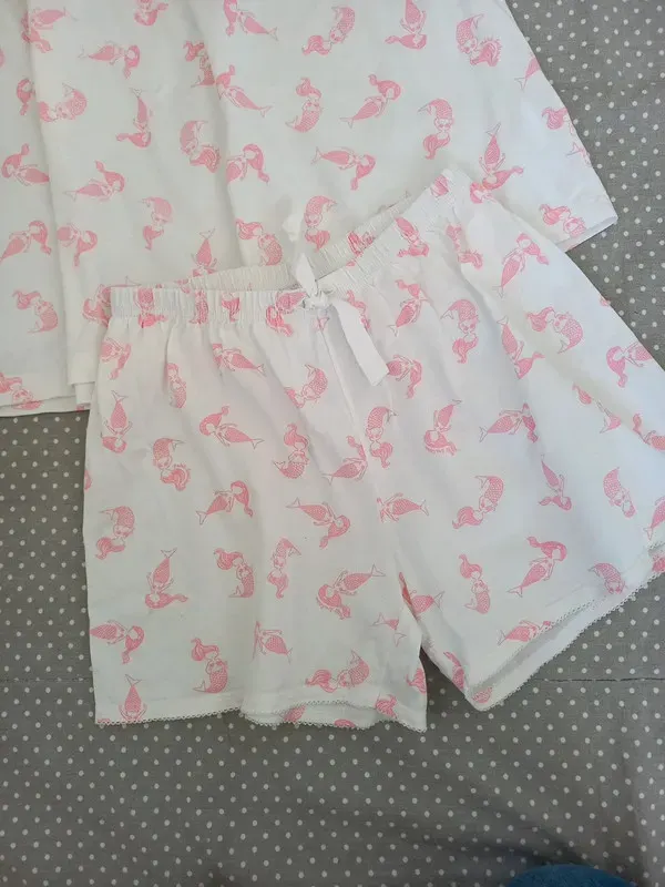 Petit Bateau Shorty Pyjama Gr 152 Mädchen, creme, Nixe, Babydoll, Schlafanzug, Sommer