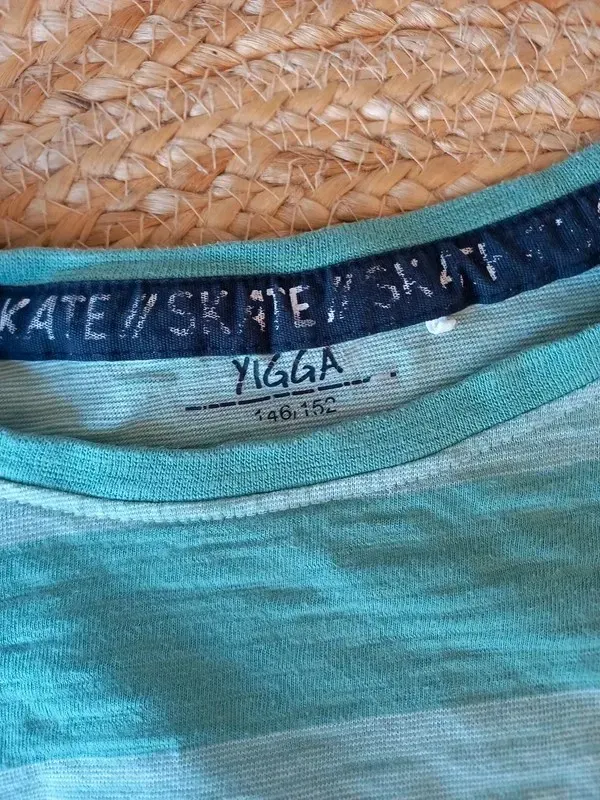 Yigga Shirt Gr 146/152 Junge, Mädchen, Ringel, Langarm, Bio Baumwolle, Mint, Türkis