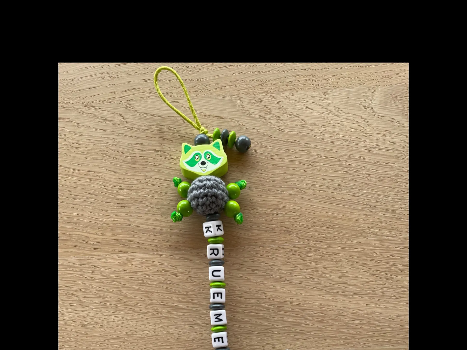 Neue Schnullerkette Waschbär mit Krümel und Stoff Stern