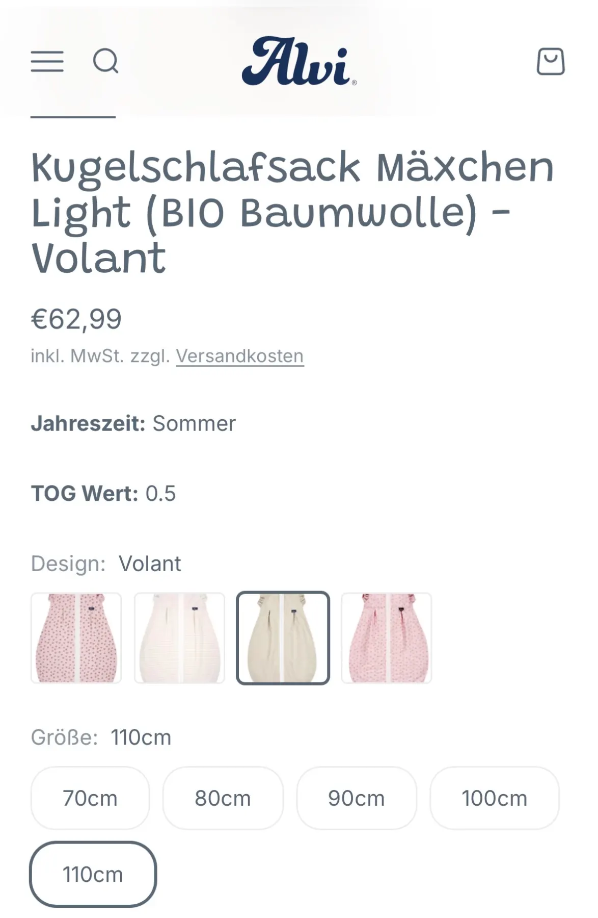 ALVI Kugelschlafsack Mäxchen Light 0.5 TOG / 110cm