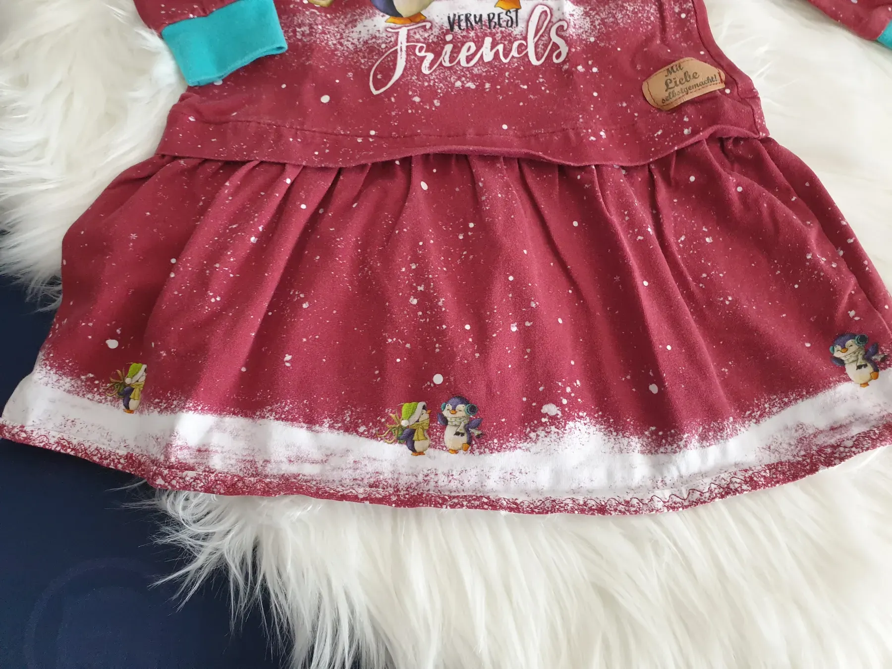Langarmkleid handmade Pinguin - Gr. 86/92