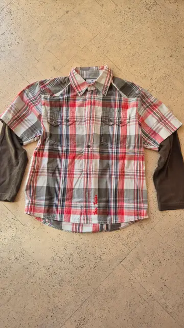 Tom Tailor Langarmhemd Gr. 128 – kariert rot/beige mit Backprint