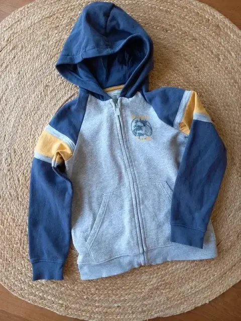 Vertbaudet Hoodie Sweatjacke Gr 140/146/152 Junge, Jacke, Raglan, grau, Rücken Dino Print