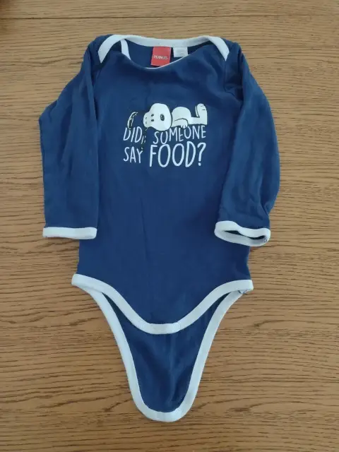Langarmbody blau Snoopy-Did someone say food ? 86/92 Peanuts
