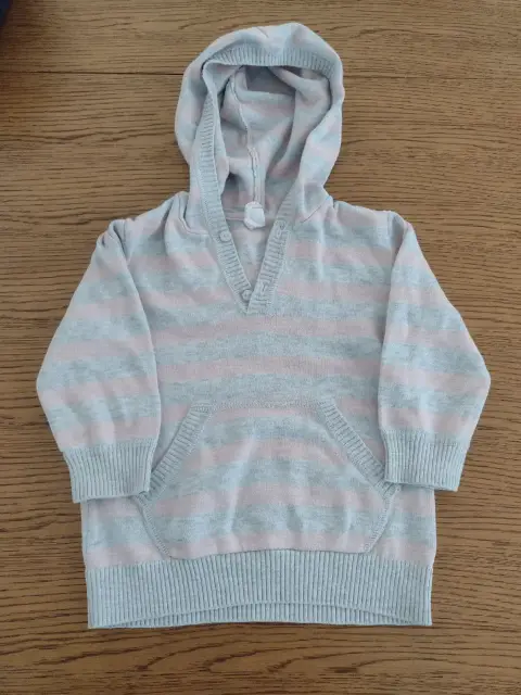 Pullover mit Kaputze grau-rosa gestreift 86 HM