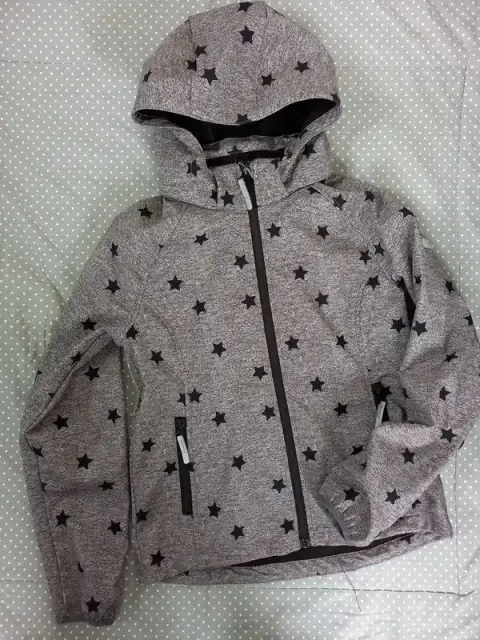 H&M Softshelljacke Gr 152 Mädchen, Jacke, Übergang, grau, Sternen, Herbst