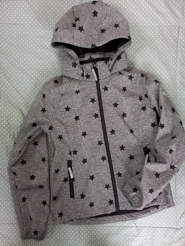 H&M Softshelljacke Gr 152 Mädchen, Jacke, Übergang, grau, Sternen, Herbst