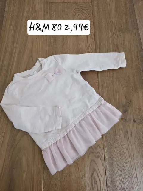 Langarmshirt Longsleeve Shirt H&M Rüschchen Tüll Schleife rose rosa 80