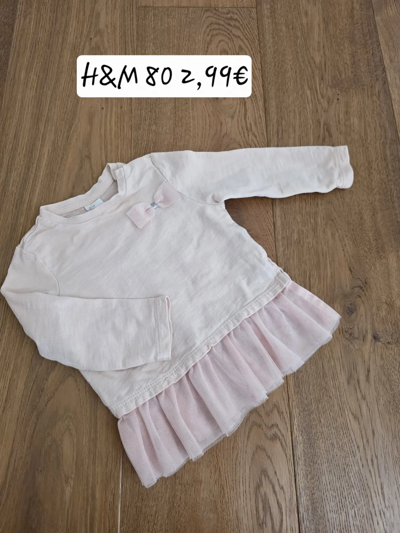 Langarmshirt Longsleeve Shirt H&M Rüschchen Tüll Schleife rose rosa 80
