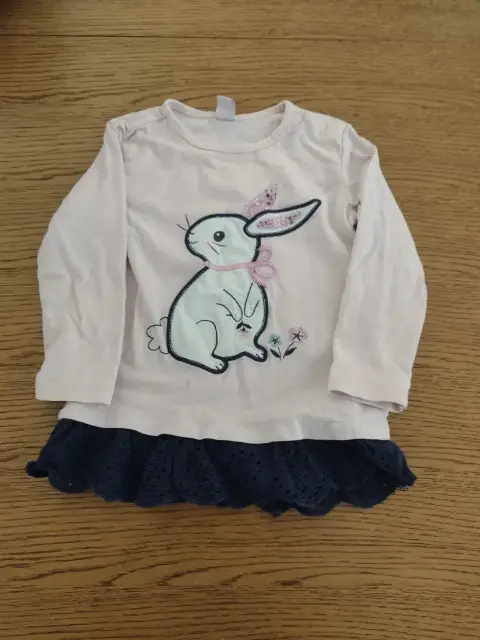 Langarmshirt/Longsleeve rosa Hase blaue Spitze 86 Dopodopo