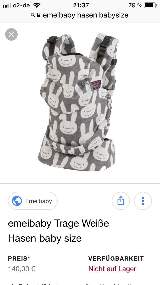 Emeibaby ergonomisch, Tragetuchstoff, Weiße Hasen, Babysize mit Schnallen, OVP, Trage, Fullbuckle