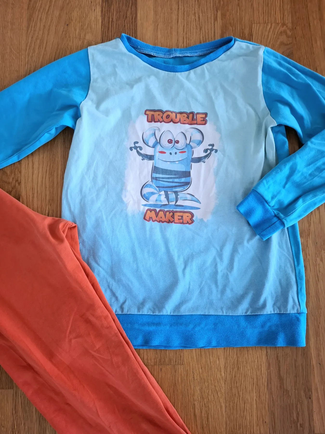 Schlafanzug 122 handmade Unikat Monster orange blau